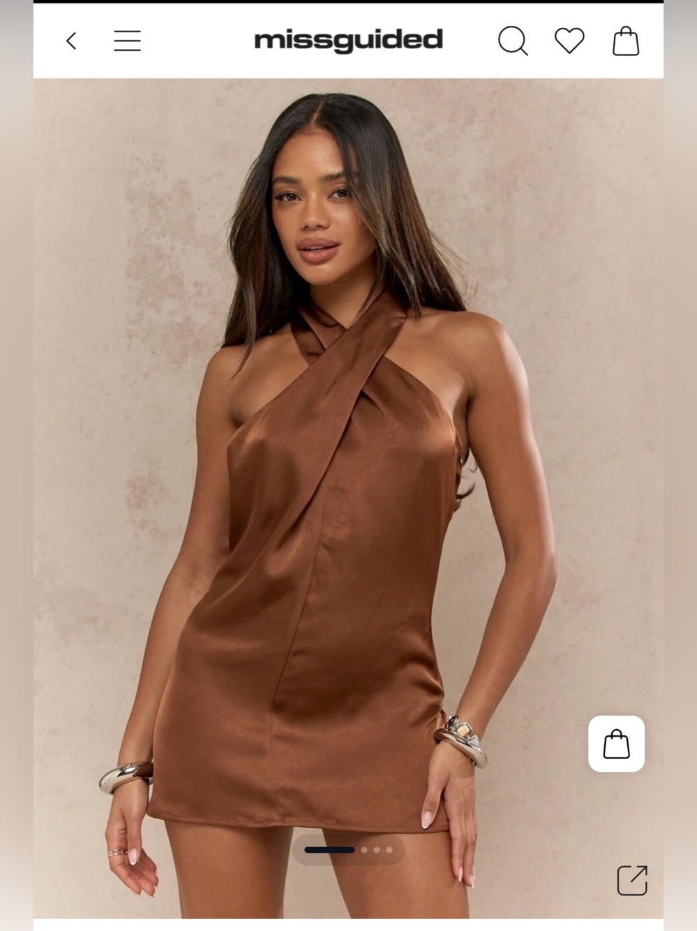 Missguided Chocolate Brown Satin Cross Halter Mini Dress